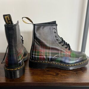 DR. MARTENS 1460 TARTAN LEATHER LACE UP BOOTS